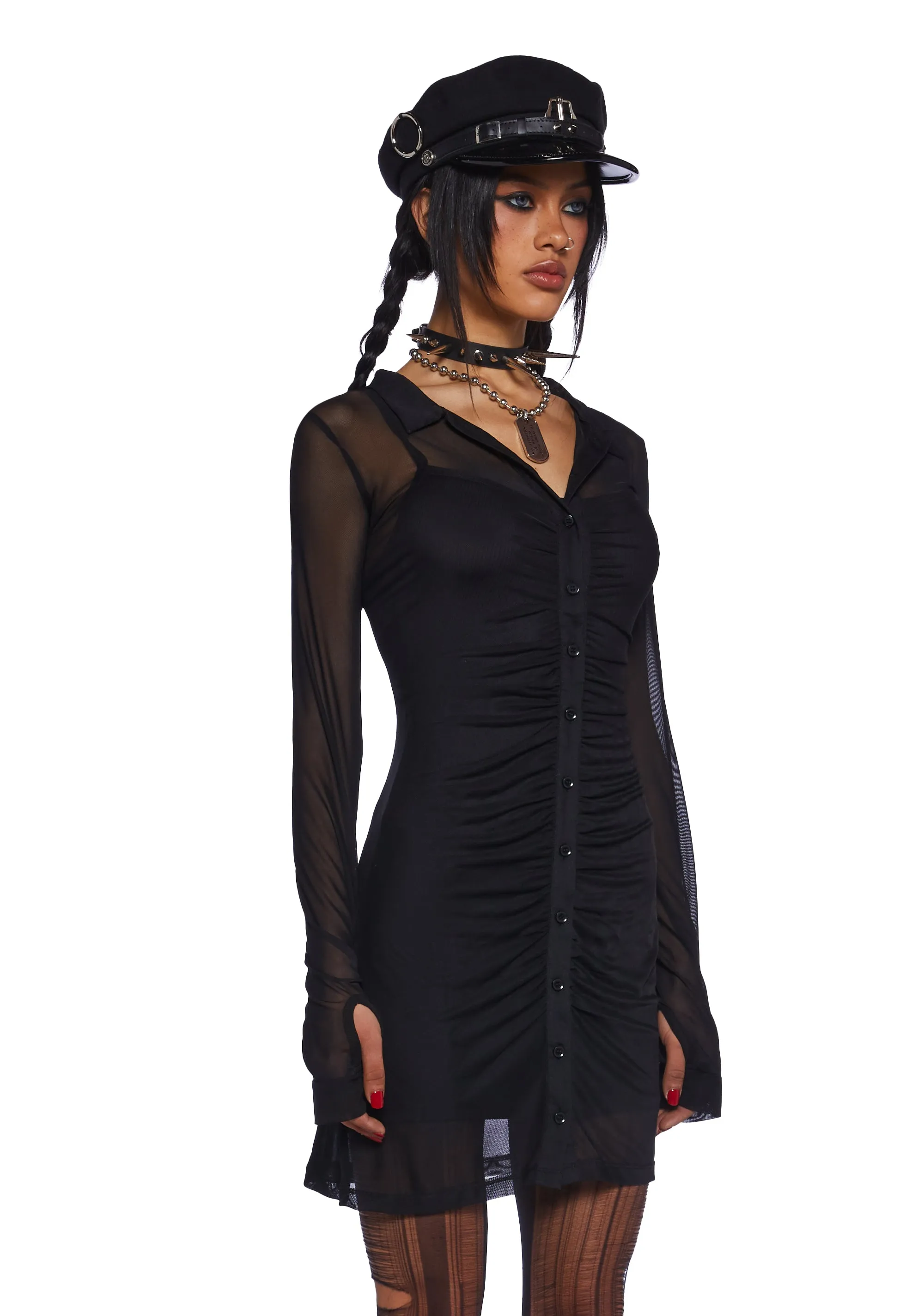 Make Me An Offer Mesh Button Down Dress