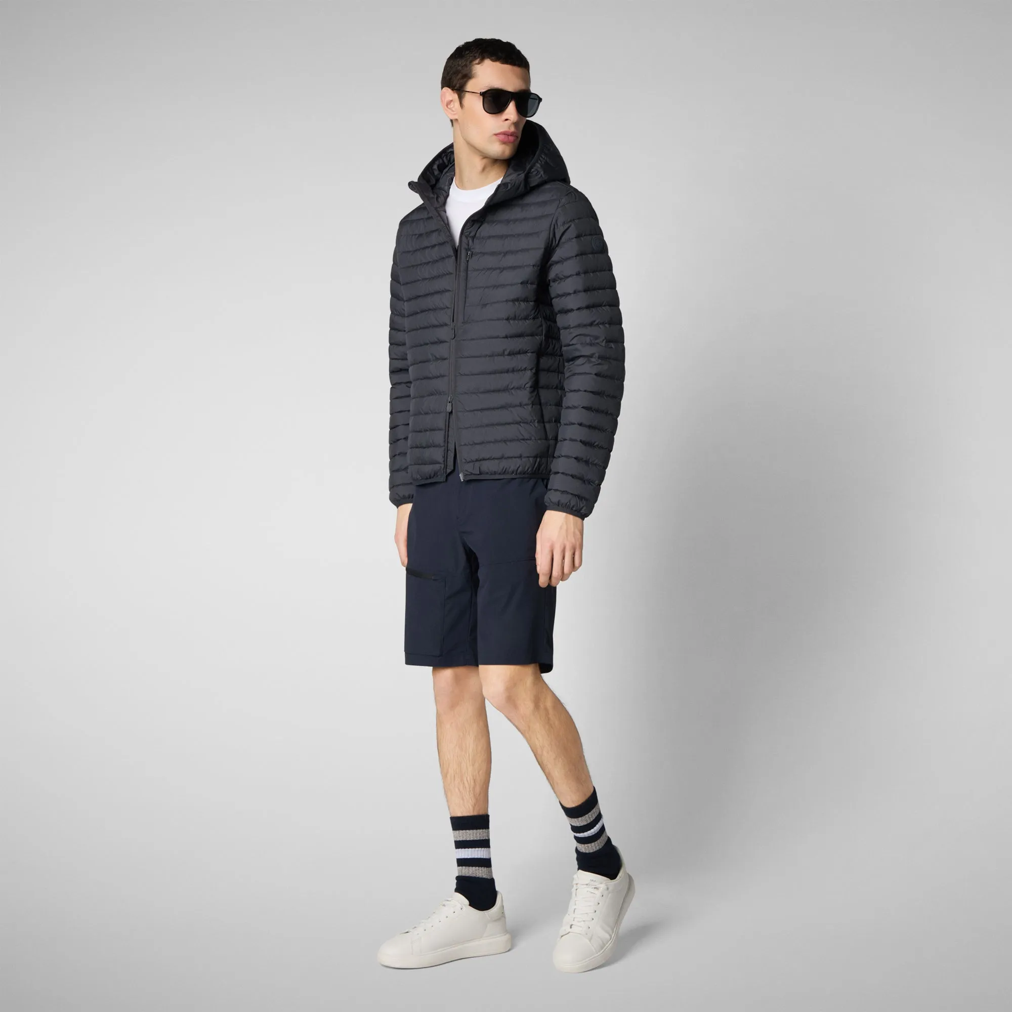 Man's  hooded animal free puffer jacket cael in grey black