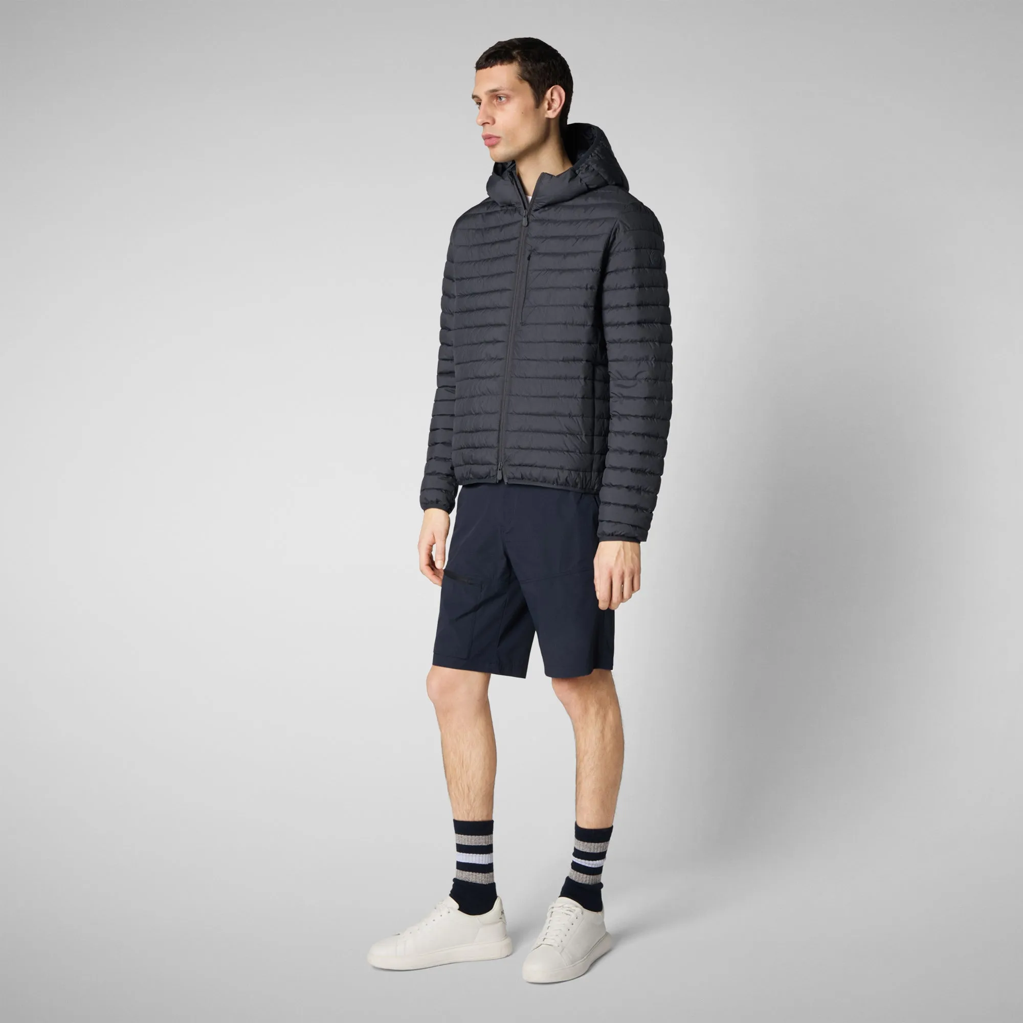 Man's  hooded animal free puffer jacket cael in grey black