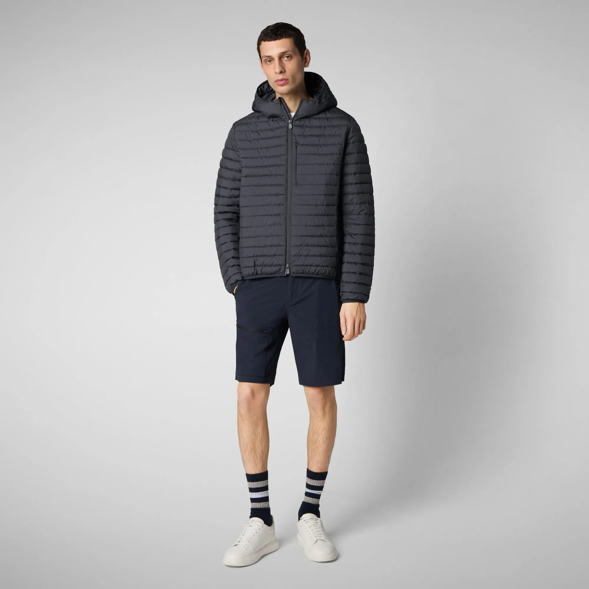 Man's  hooded animal free puffer jacket cael in grey black