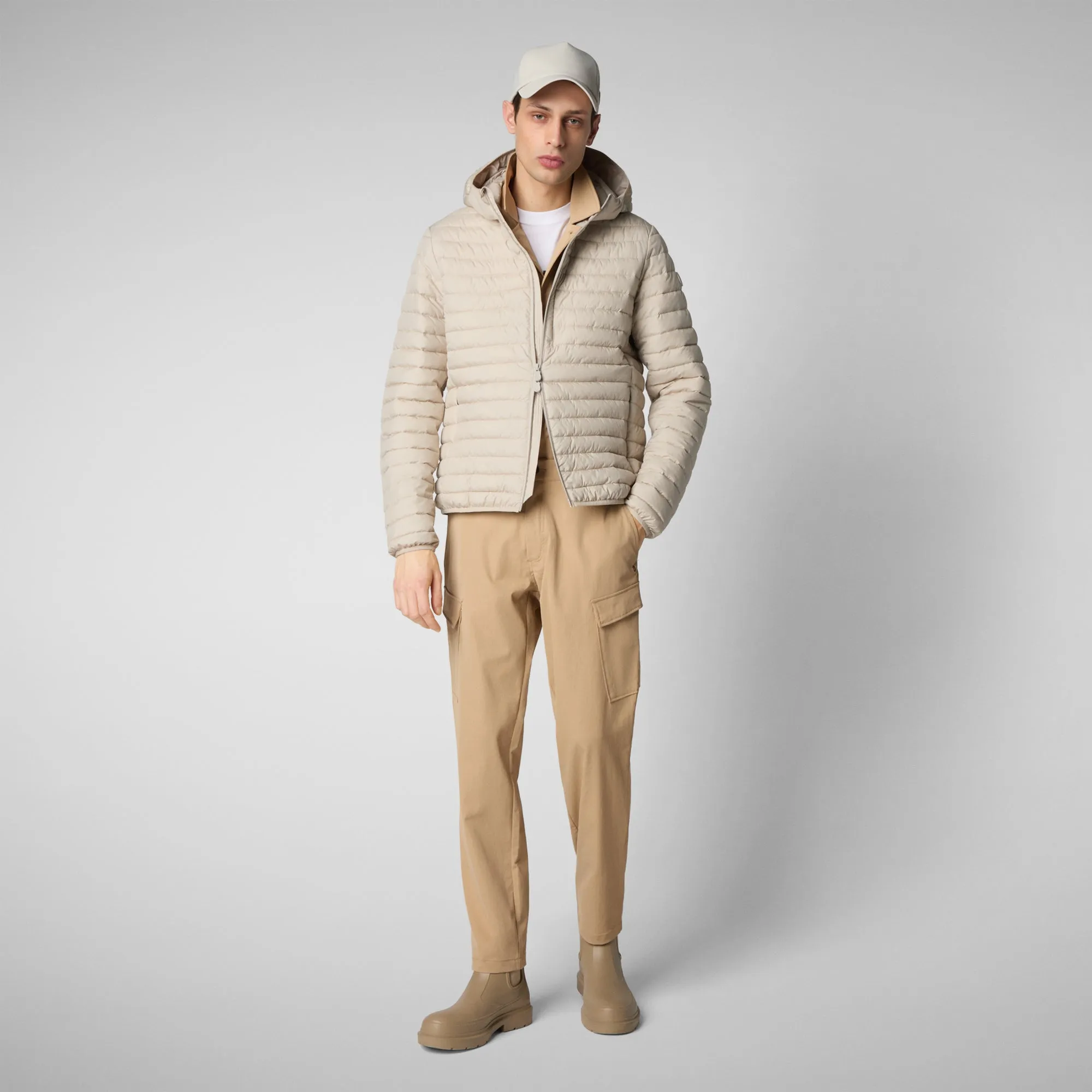 Man's  hooded animal free puffer jacket cael in rainy beige