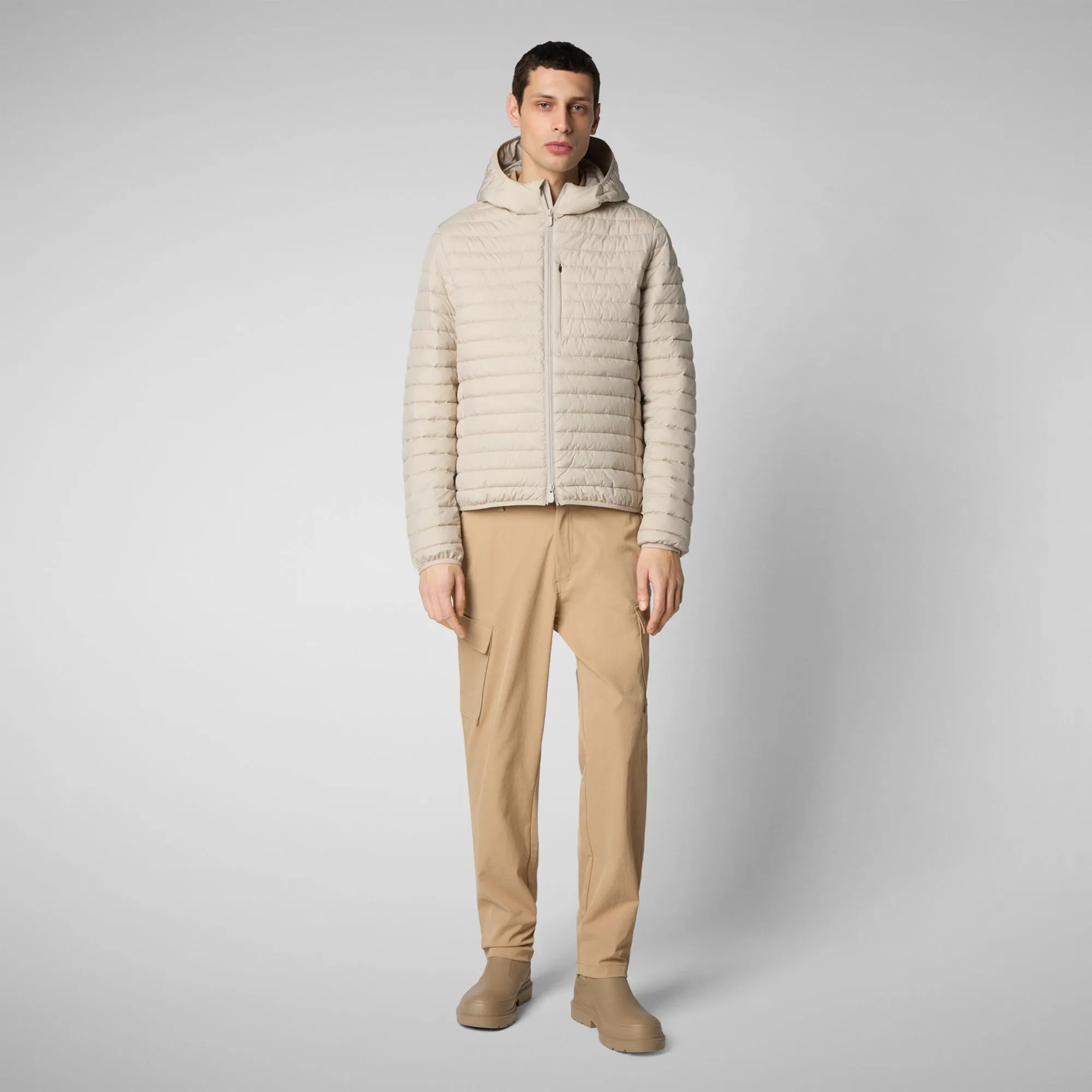 Man's  hooded animal free puffer jacket cael in rainy beige