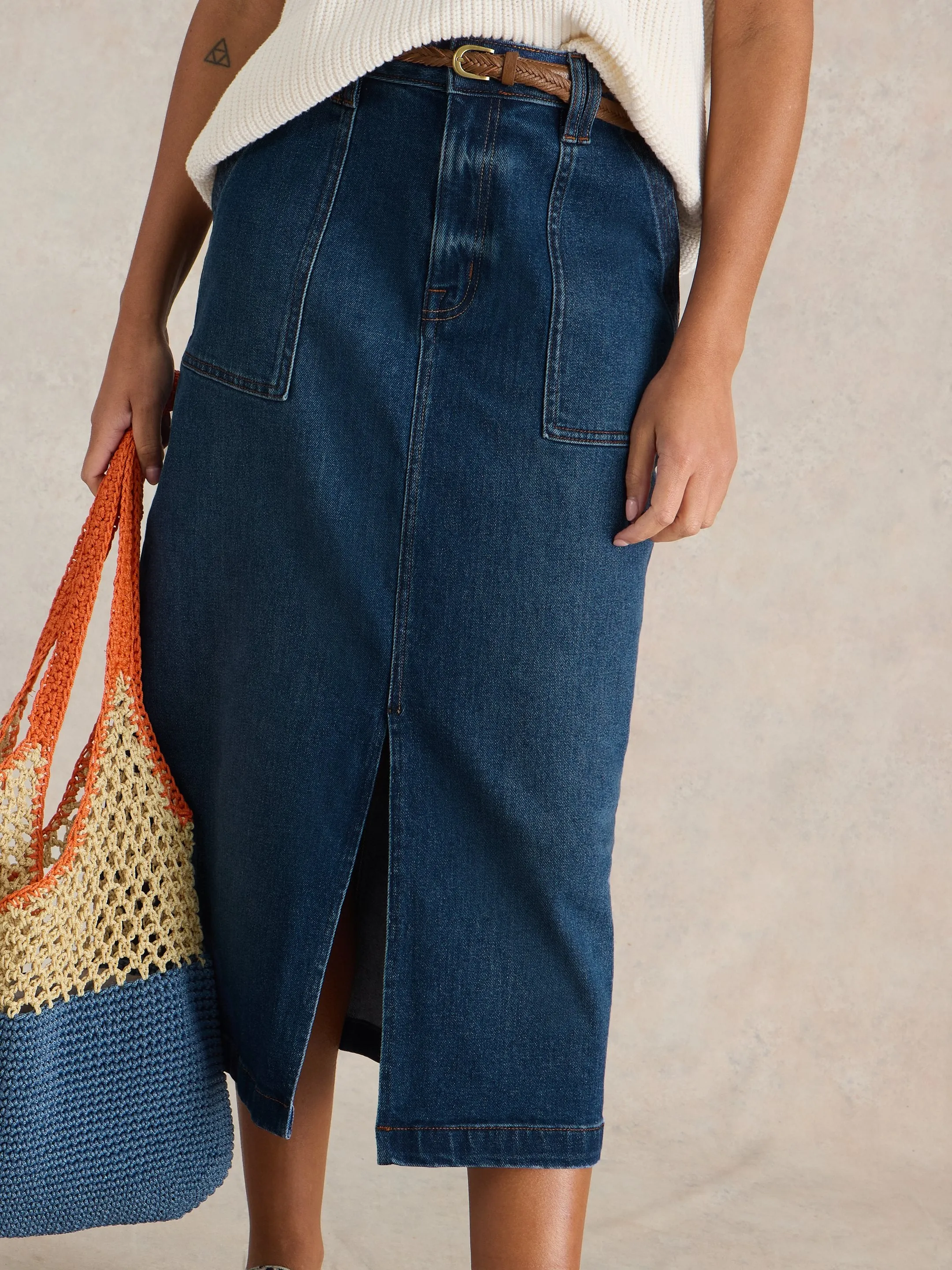 Maren Denim Midi Skirt - Mid Denim