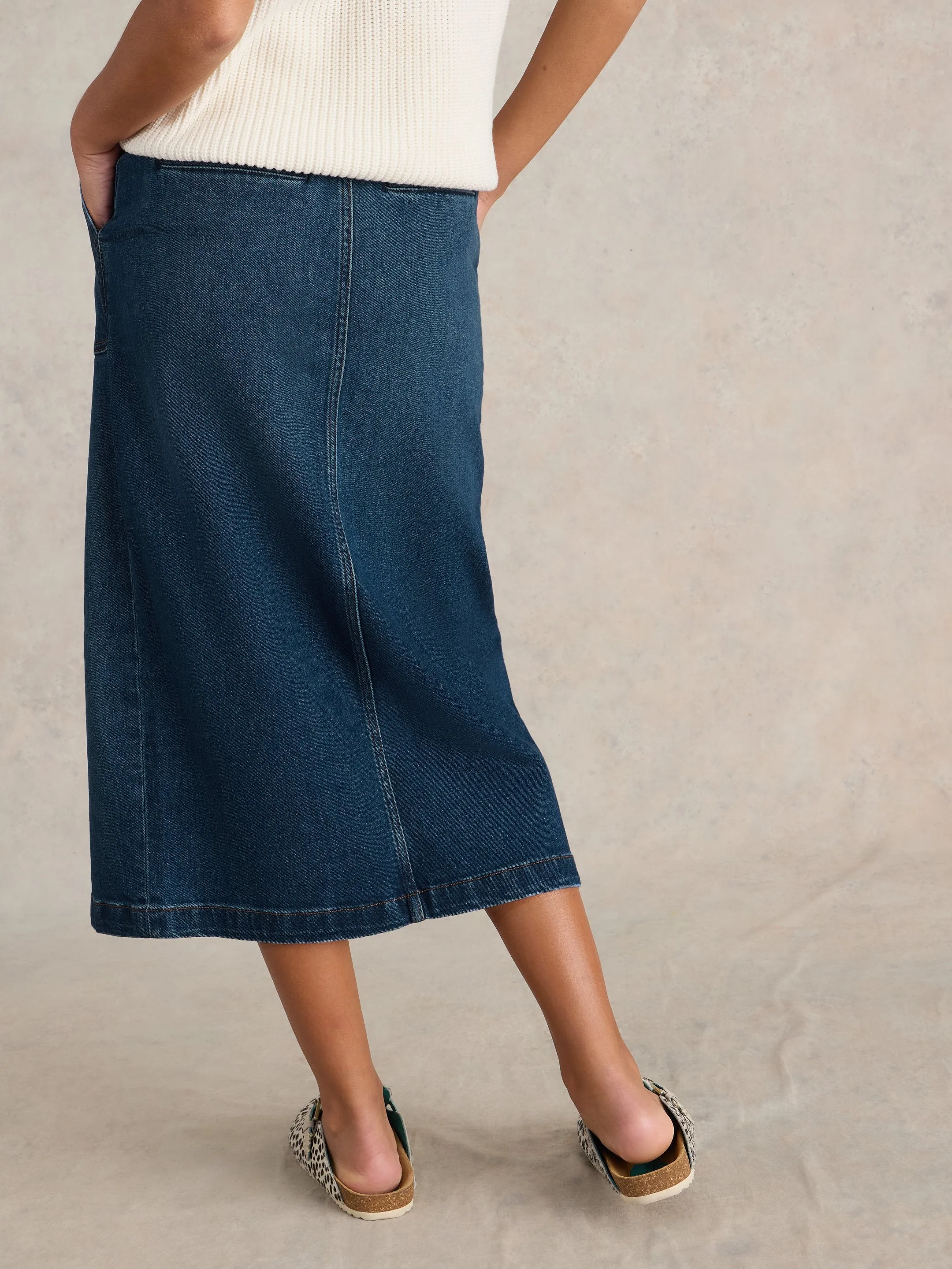 Maren Denim Midi Skirt - Mid Denim