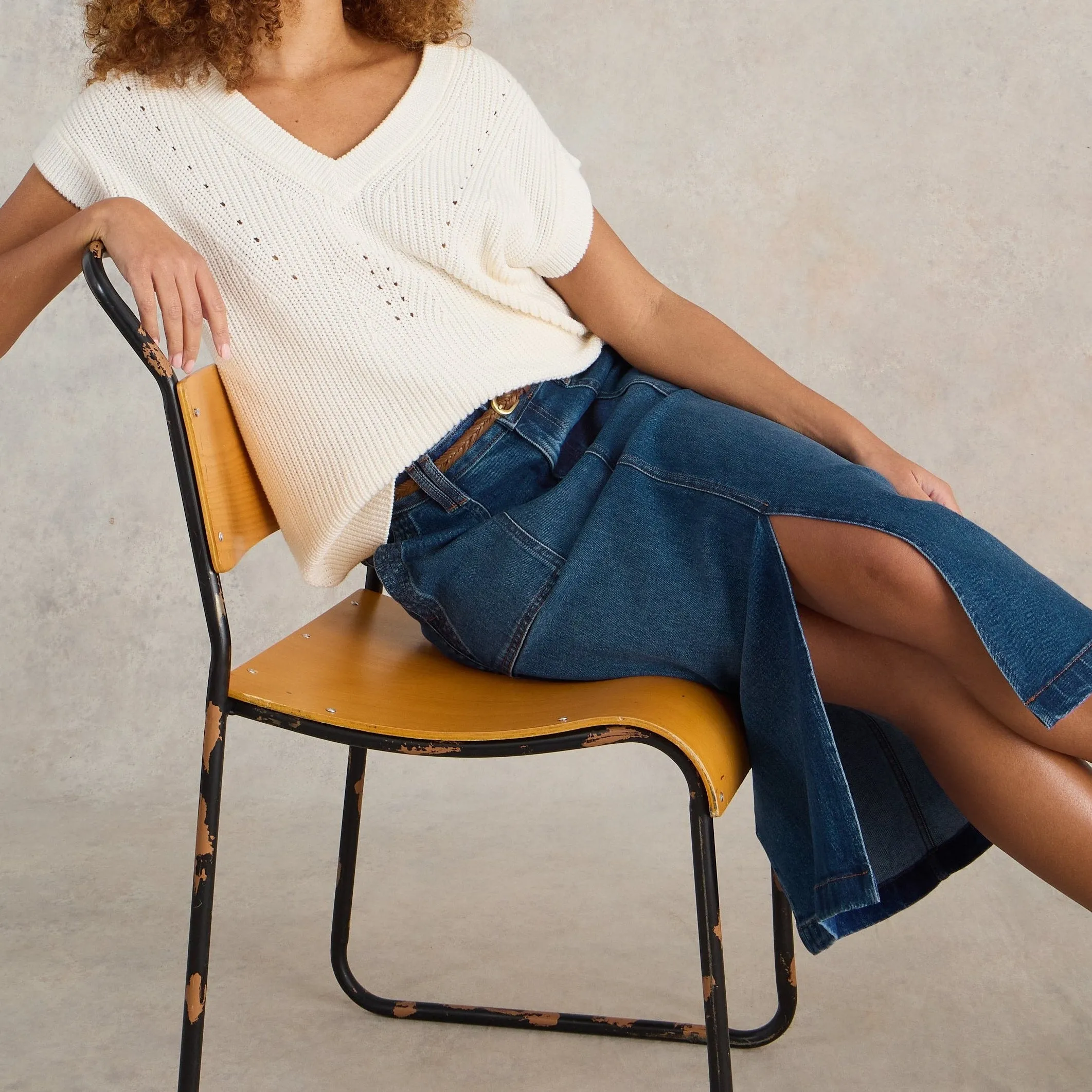 Maren Denim Midi Skirt - Mid Denim