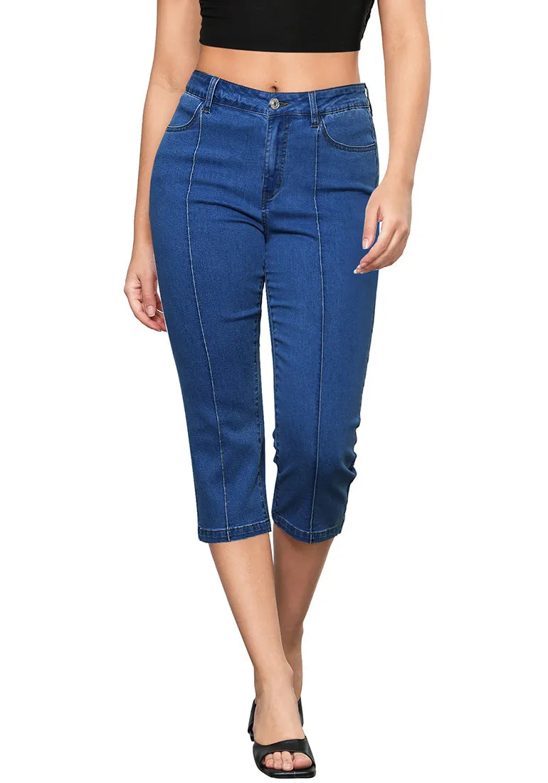 Medium Blue Women's Casual  Denim  Slim Capri Jeans Fashion Clothing