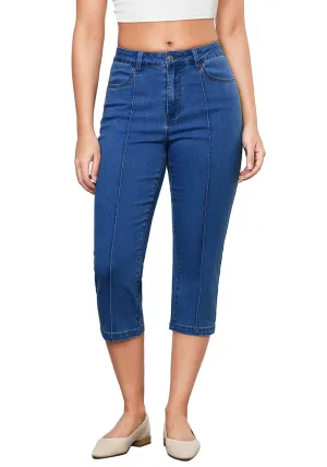 Medium Blue Women's Casual  Denim  Slim Capri Jeans Fashion Clothing