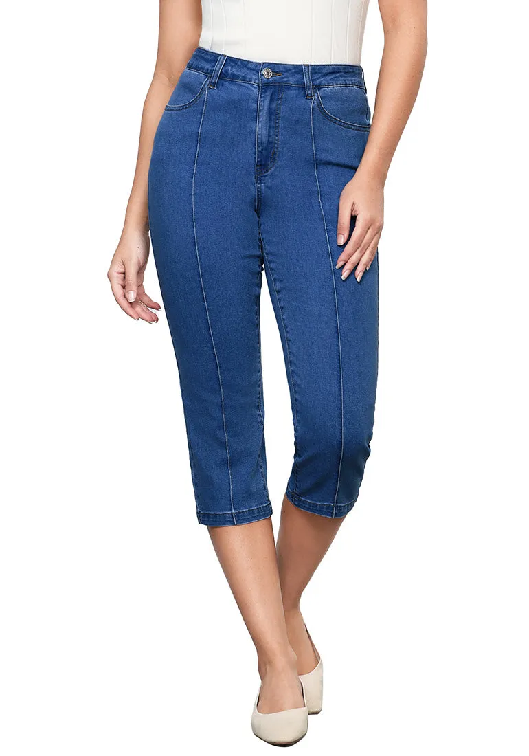 Medium Blue Women's Casual  Denim  Slim Capri Jeans Fashion Clothing