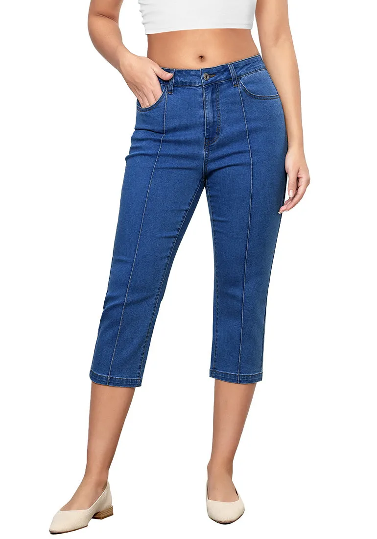 Medium Blue Women's Casual  Denim  Slim Capri Jeans Fashion Clothing