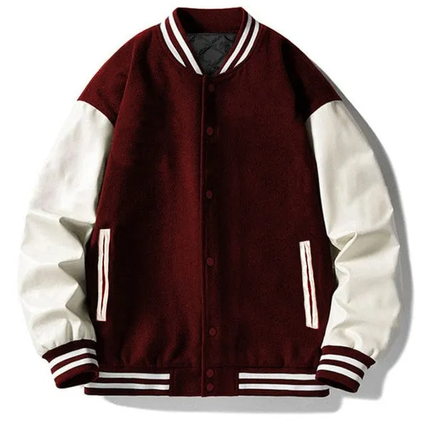 Men's Black & White Long Sleeve Letterman Varsity Jacket