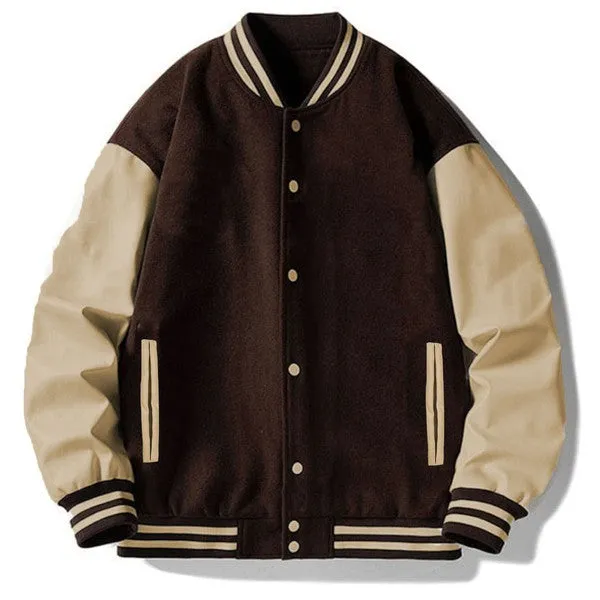 Men's Black & White Long Sleeve Letterman Varsity Jacket