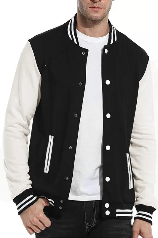 Men's Black & White Long Sleeve Letterman Varsity Jacket