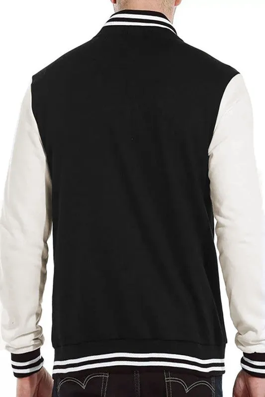 Men's Black & White Long Sleeve Letterman Varsity Jacket