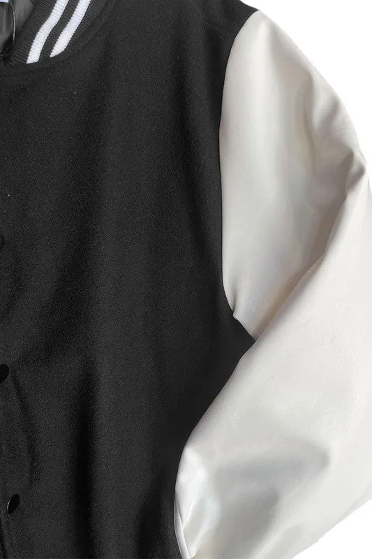 Men's Black & White Long Sleeve Letterman Varsity Jacket