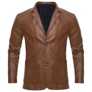 Men's Classic Brown Genuine Sheepskin Leather Blazer Coat