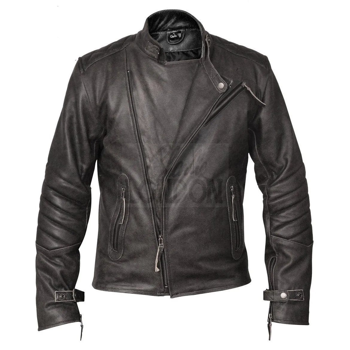 Mens Distressed Grey David Beckham Kendal Leather Jacket