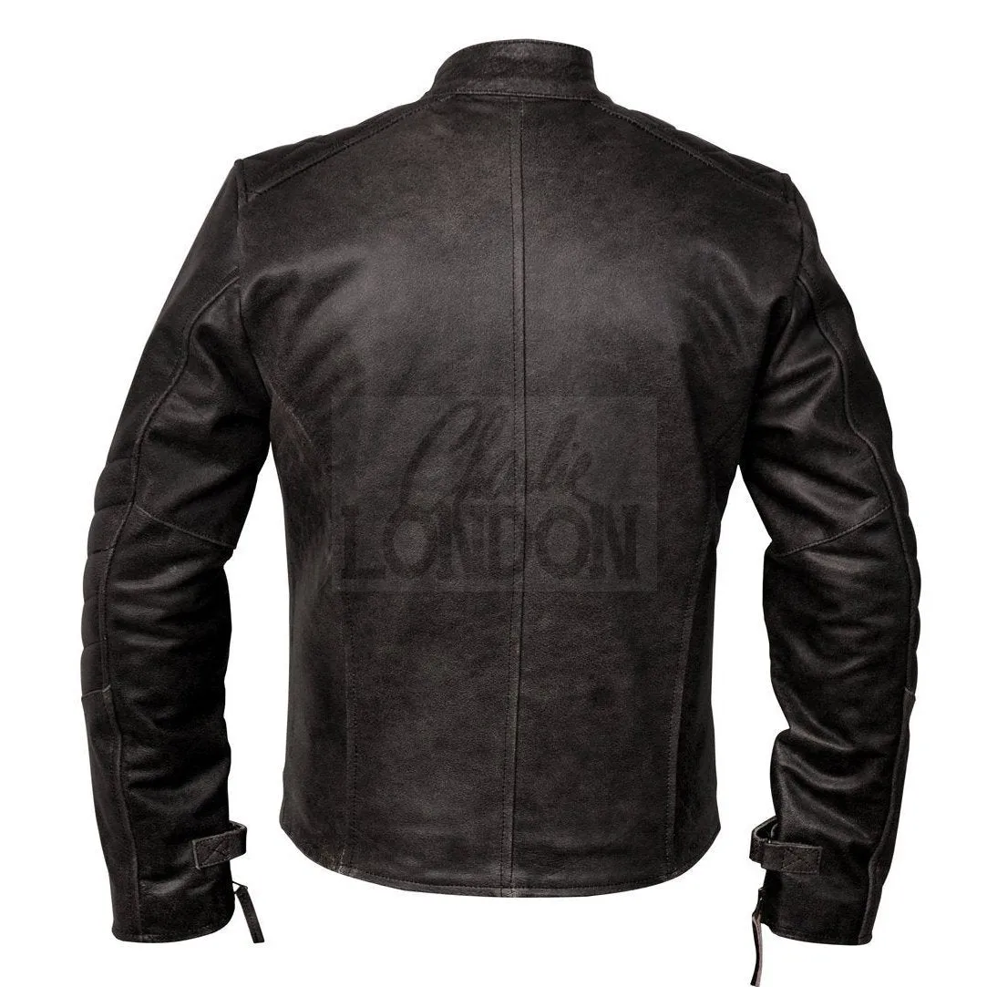 Mens Distressed Grey David Beckham Kendal Leather Jacket