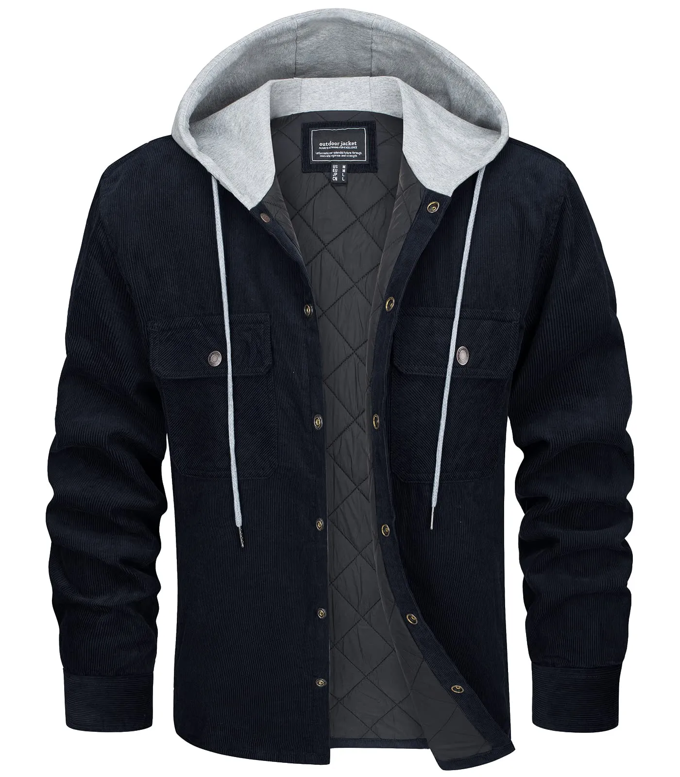 Men's Quilted Corduroy Quilted Hooded Jacket