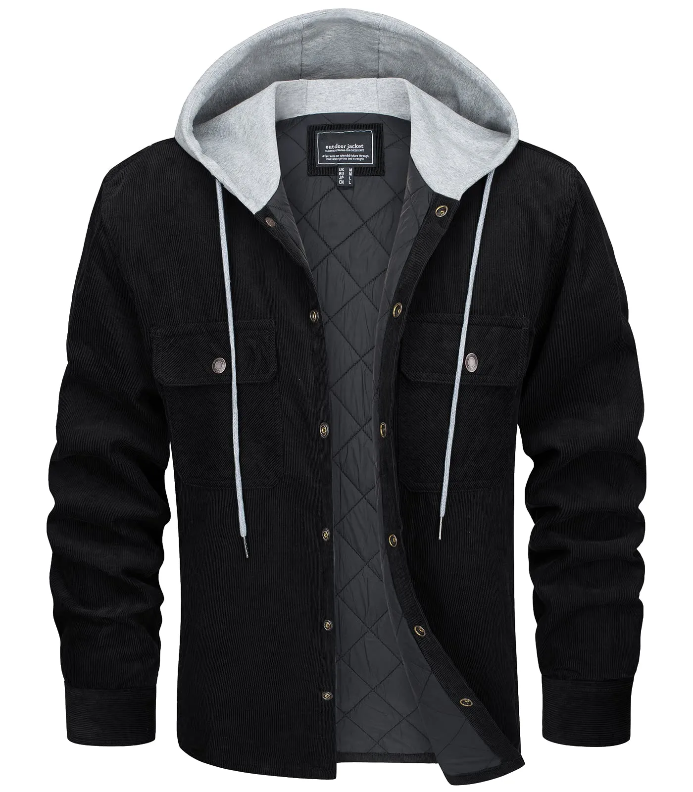 Men's Quilted Corduroy Quilted Hooded Jacket