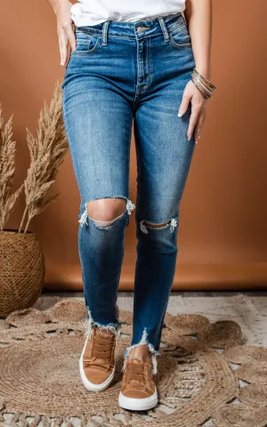 Mid Rise Ankle Skinny w/ Frayed Hem Skinny Jean - Vervet
