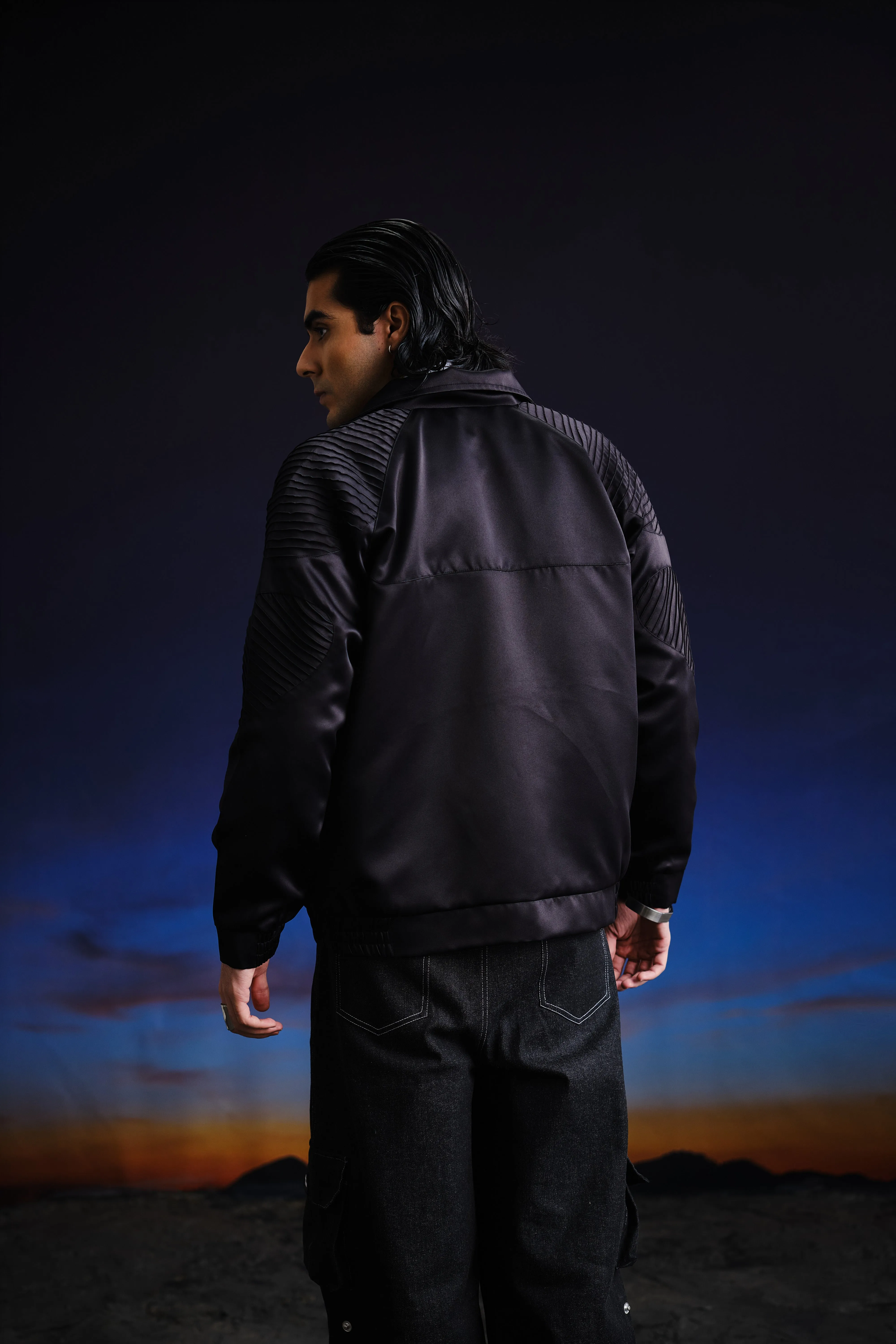 Midnight Armour Satin Bomber