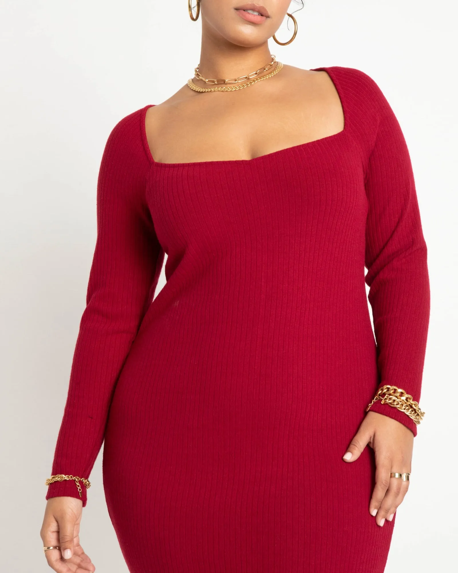 Mila Sweater Knit Midi Dress | Biking Red