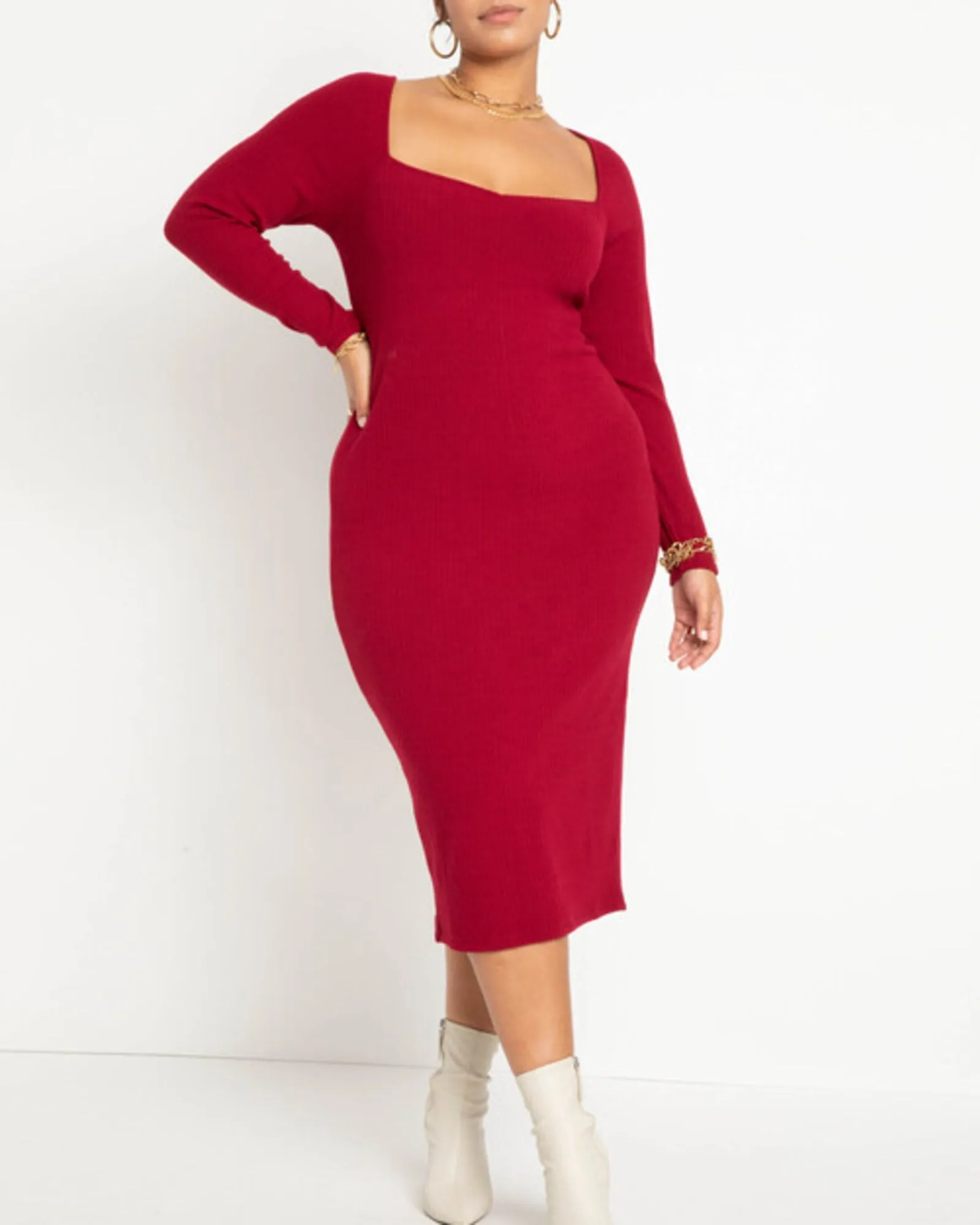 Mila Sweater Knit Midi Dress | Biking Red
