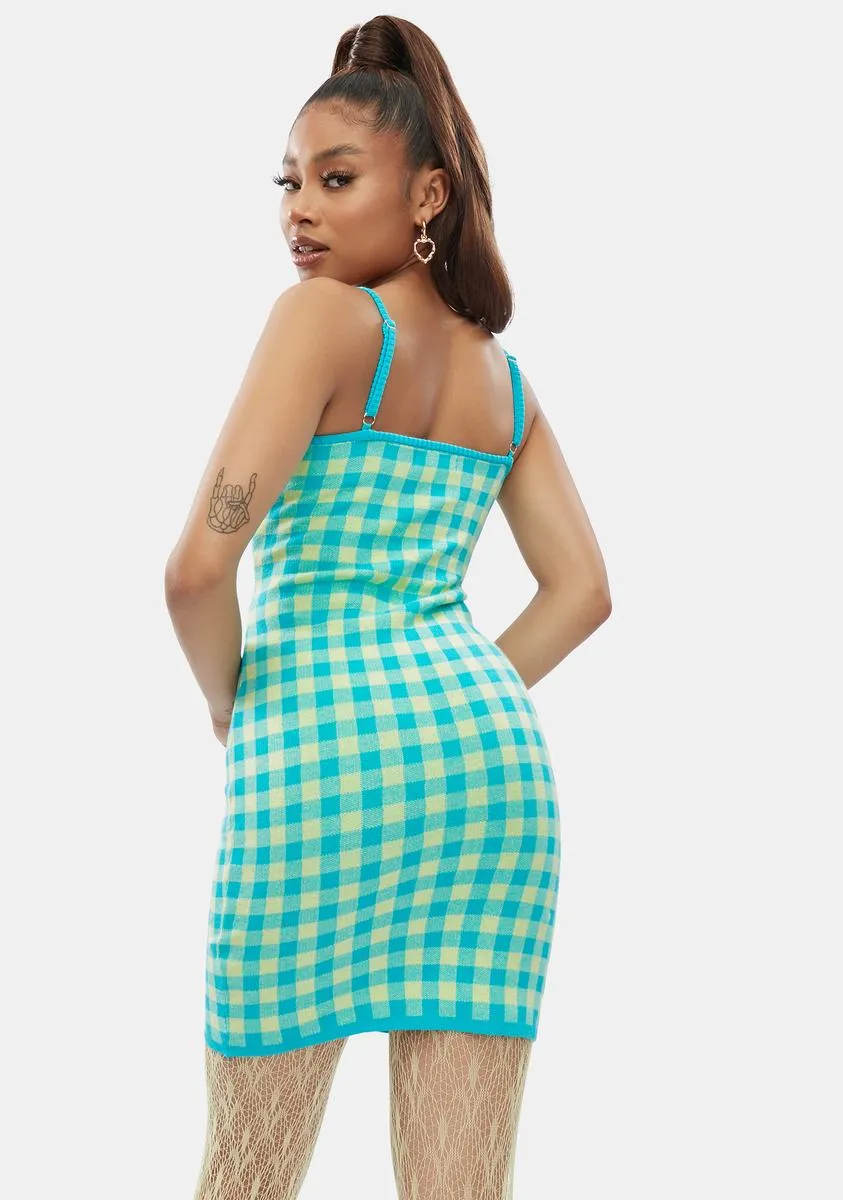 Mint Hard To Forget Checkered Mini Dress