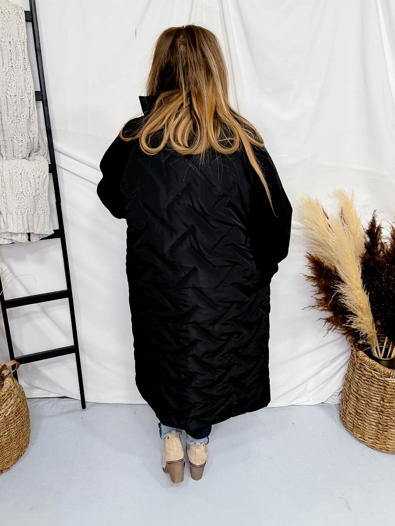 Mixed Knit and Quilted Jacket with Turn Down Collar