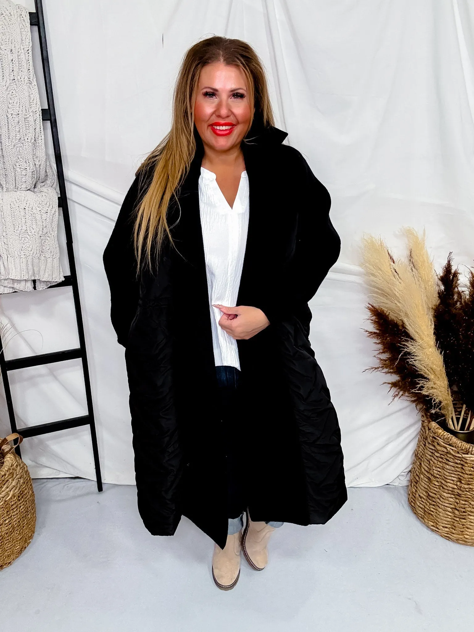 Mixed Knit and Quilted Jacket with Turn Down Collar