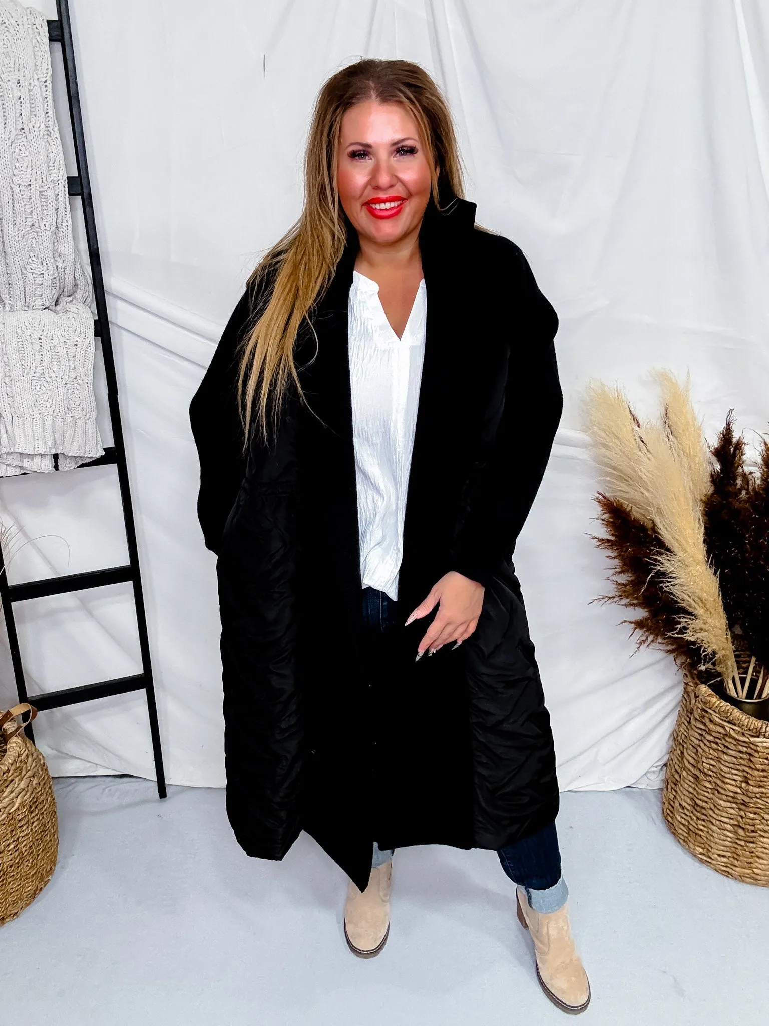 Mixed Knit and Quilted Jacket with Turn Down Collar