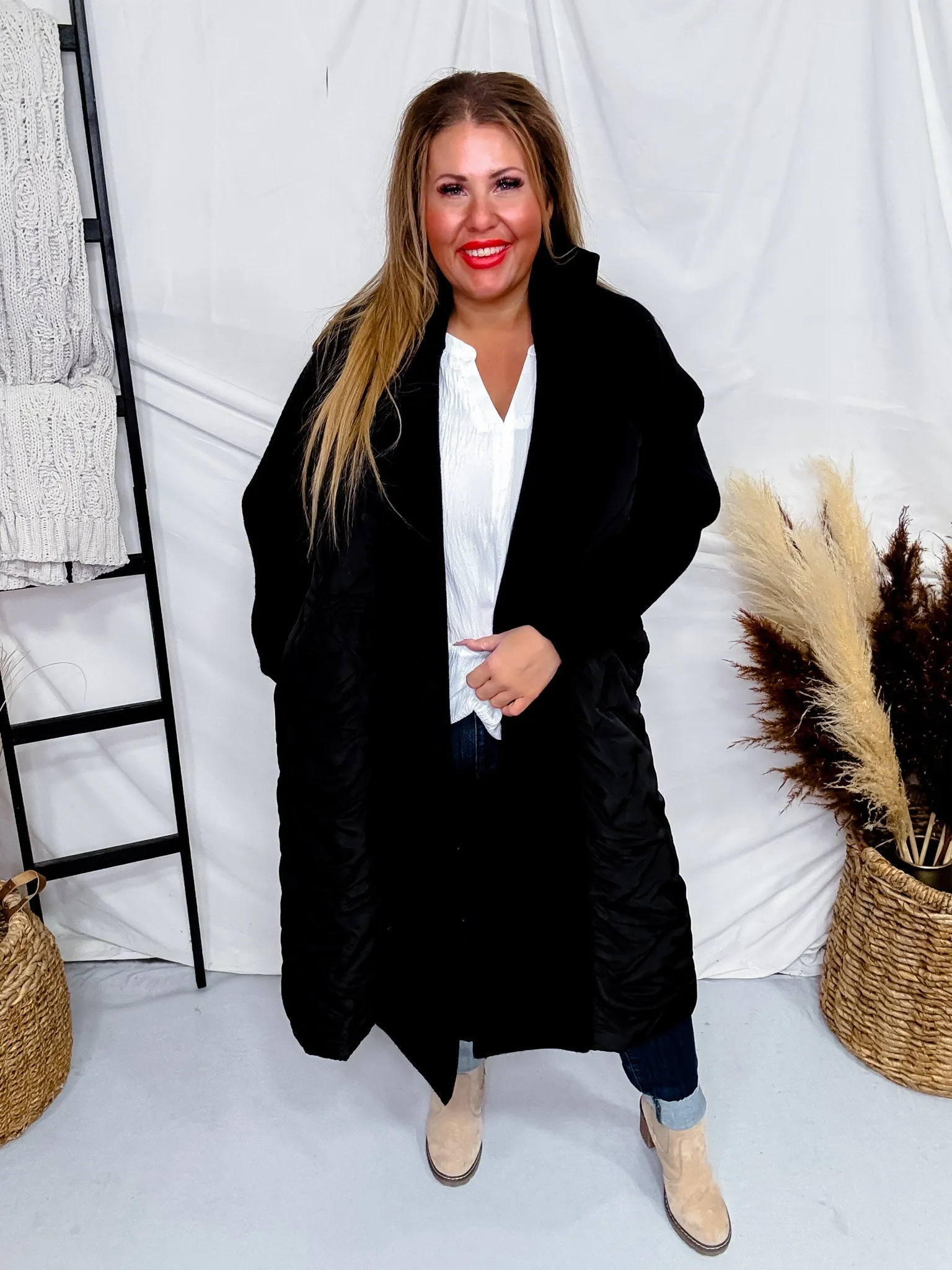 Mixed Knit and Quilted Jacket with Turn Down Collar
