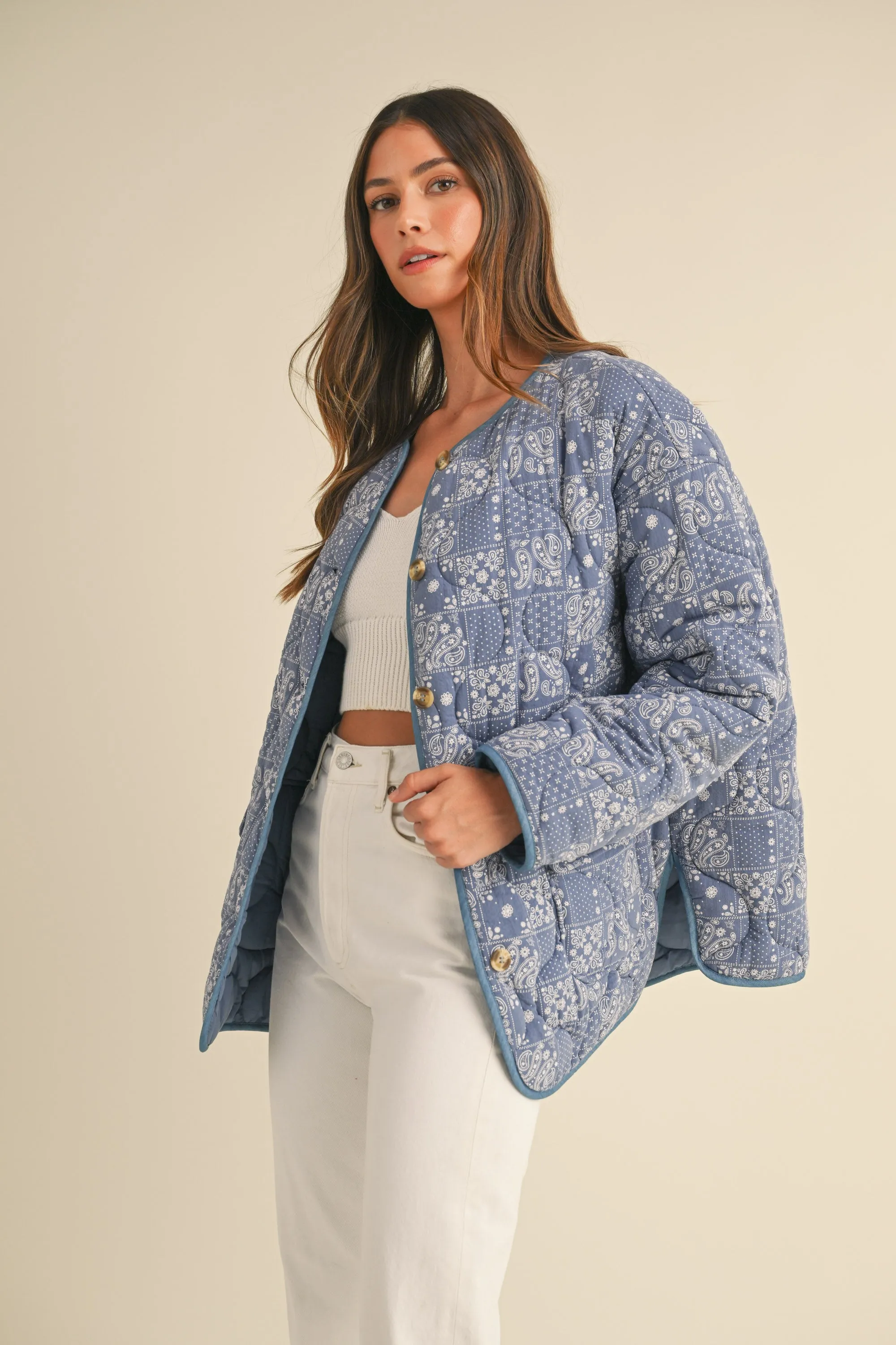 NERYS DENIM QUILT JACKET WITH POCKETS