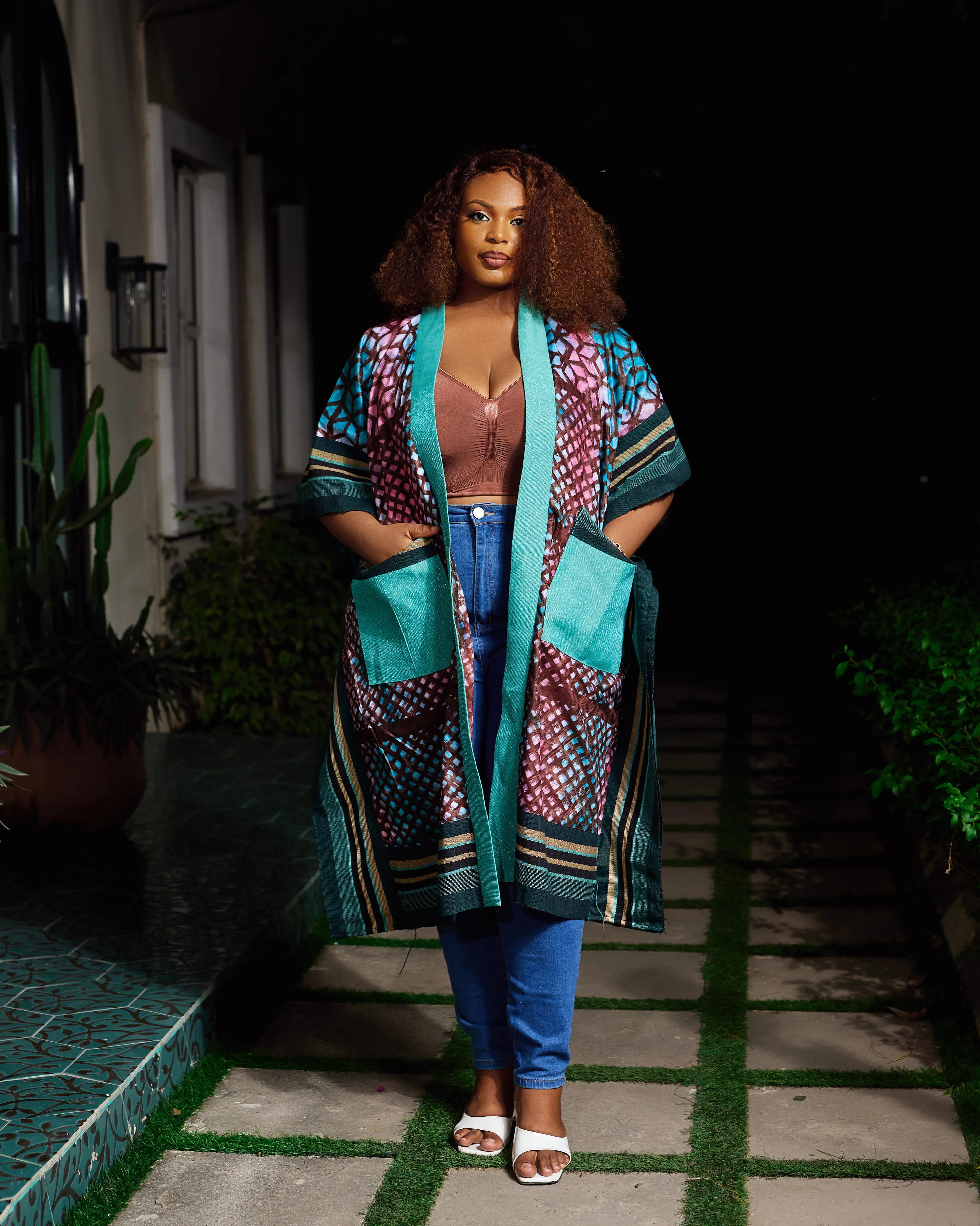 New in African Print Asoke Midi Kimono Jacket - Goke