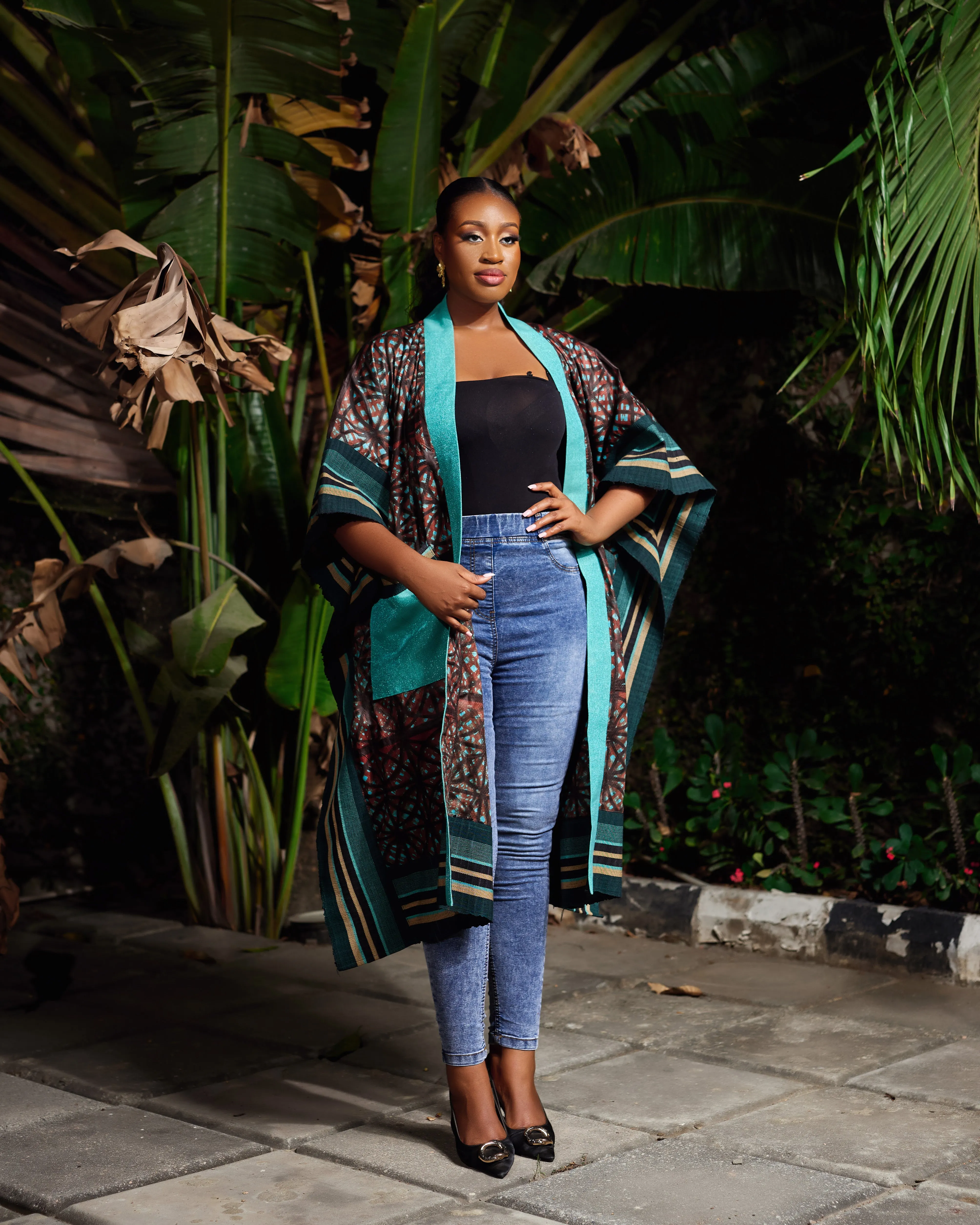 New in African Print Asoke Midi Kimono Jacket - Goke