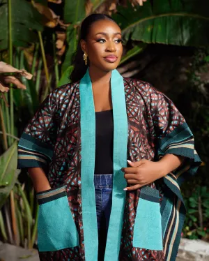 New in African Print Asoke Midi Kimono Jacket - Goke