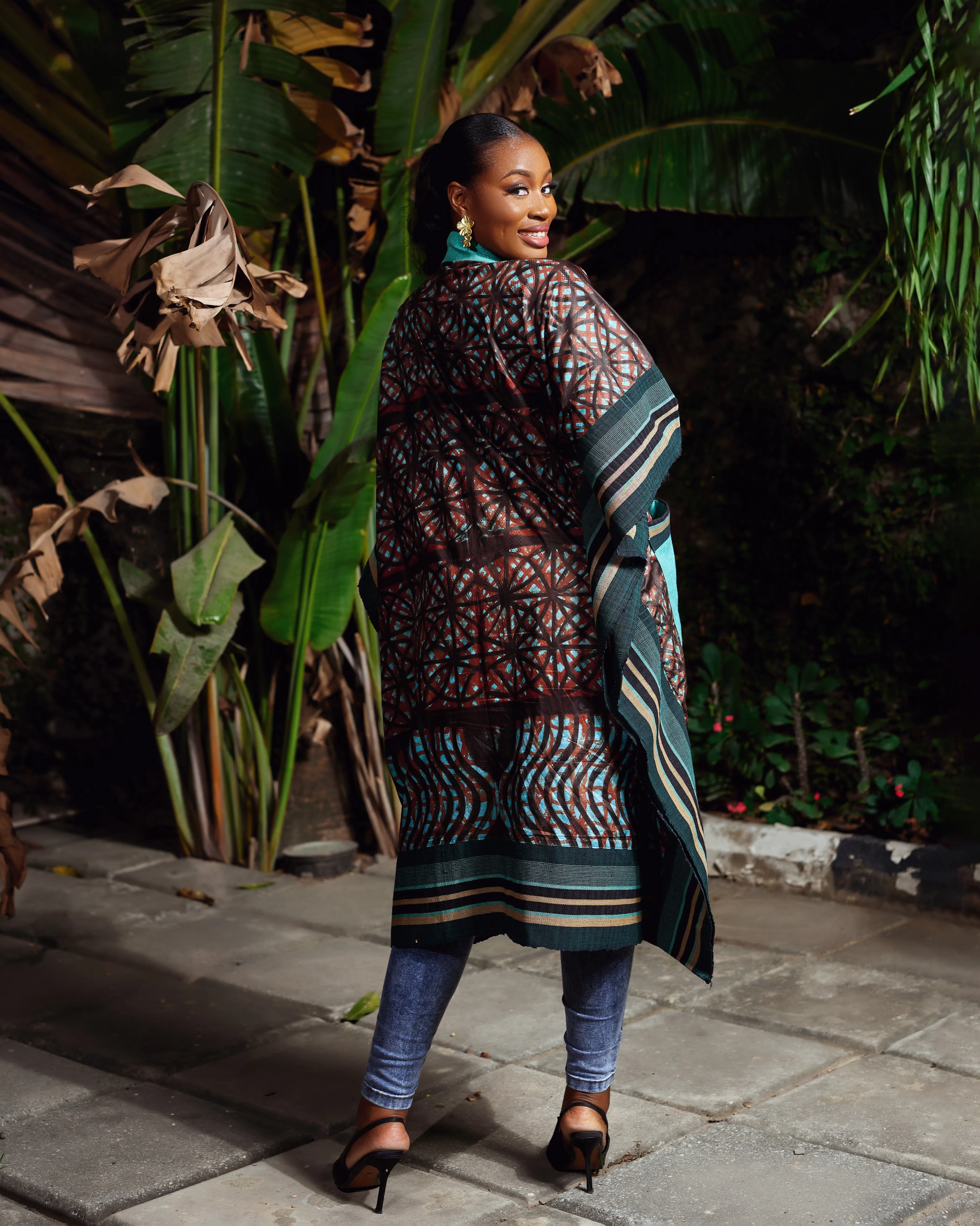 New in African Print Asoke Midi Kimono Jacket - Goke
