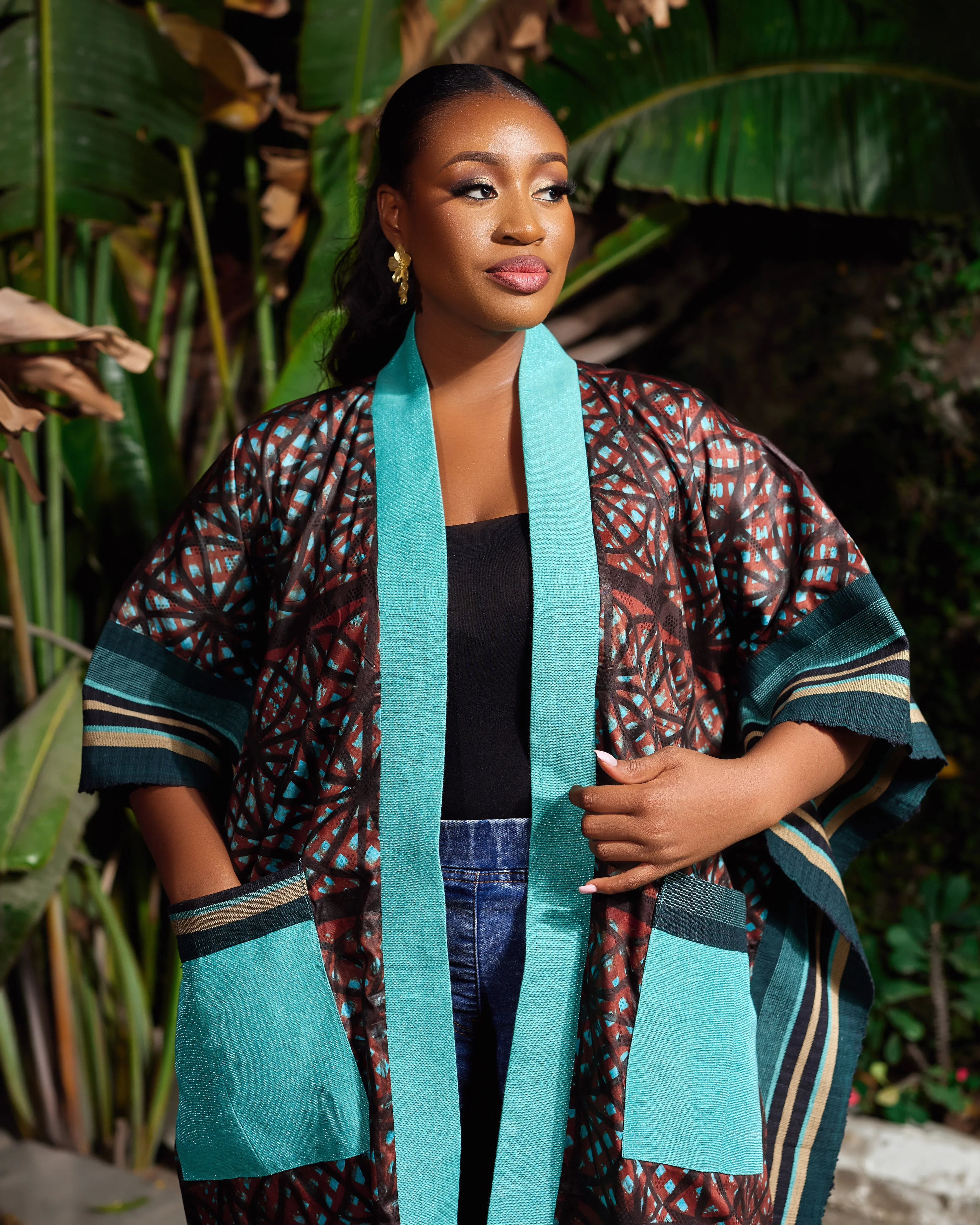 New in African Print Asoke Midi Kimono Jacket - Goke