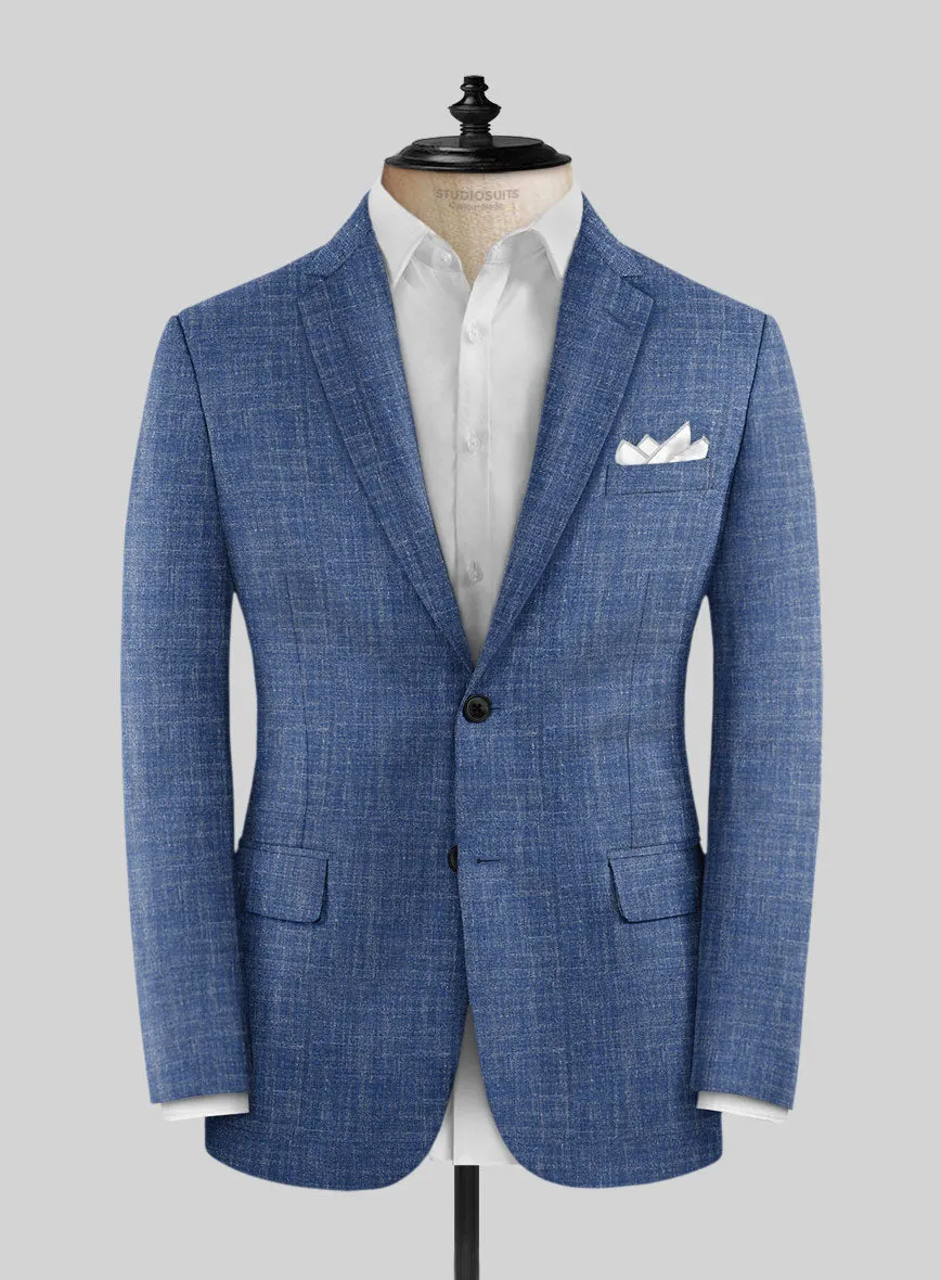Noble Blue Wool Silk Linen Jacket
