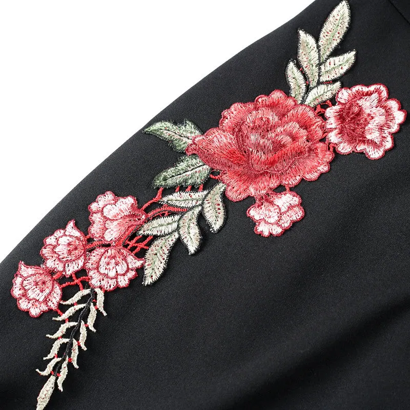Off Shoulder Ruffle Dress With Flower Embroidery