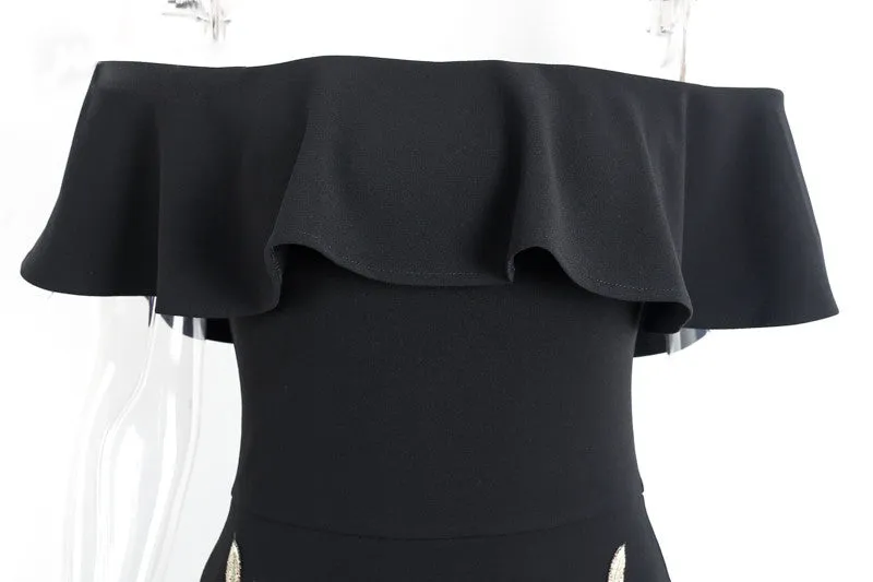 Off Shoulder Ruffle Dress With Flower Embroidery