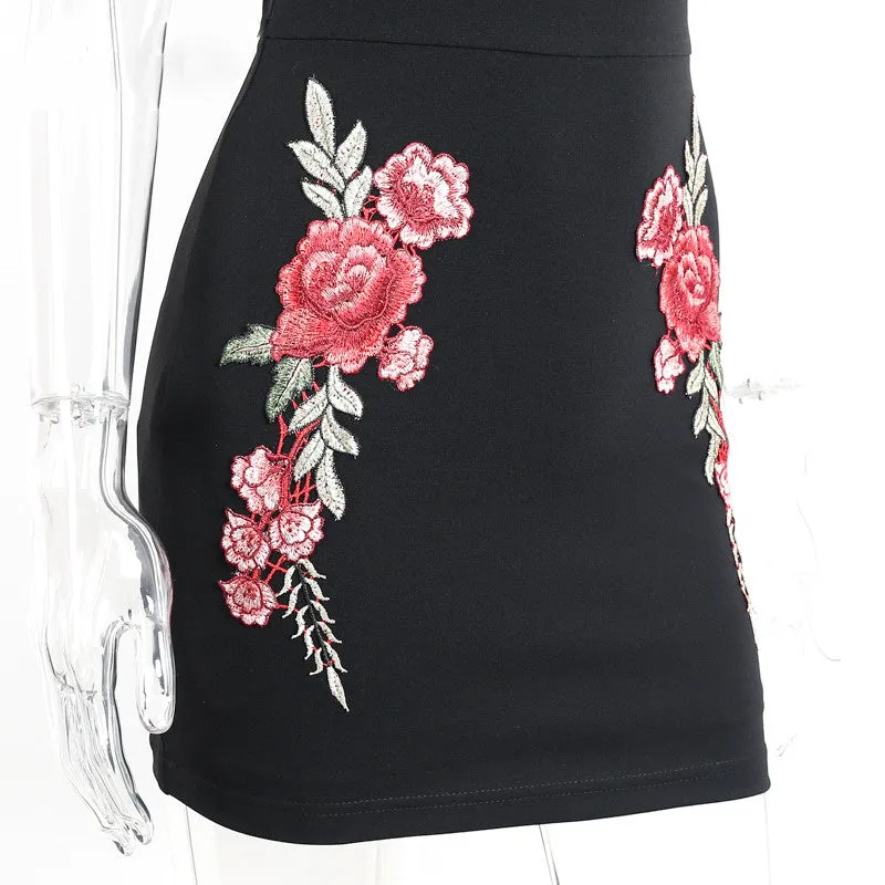 Off Shoulder Ruffle Dress With Flower Embroidery