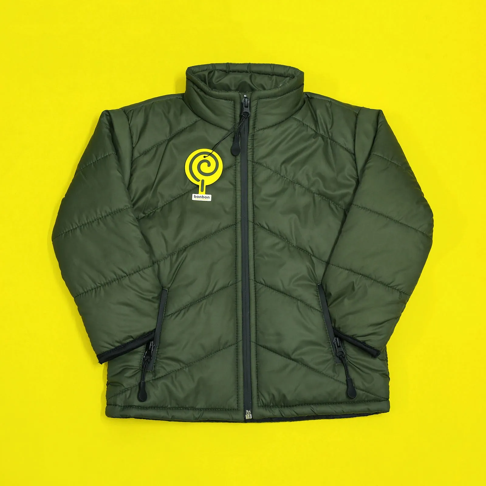 Olive Green Full Sleeves Puffer Jacket