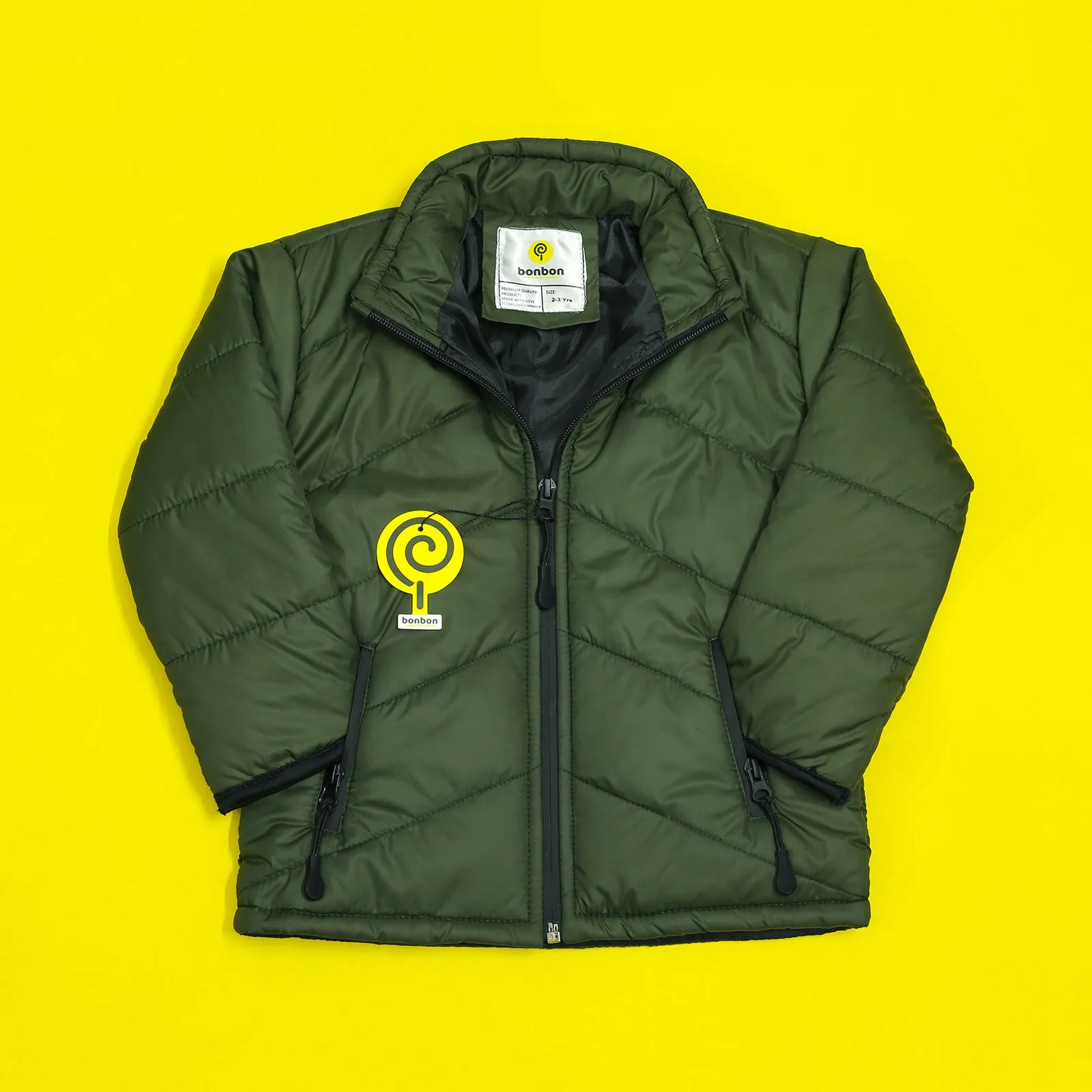 Olive Green Full Sleeves Puffer Jacket