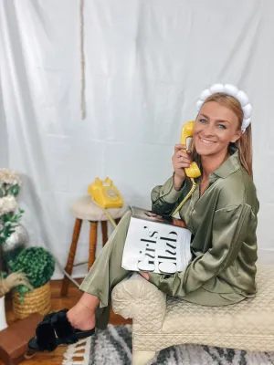 Olive Satin Wide Leg Pants