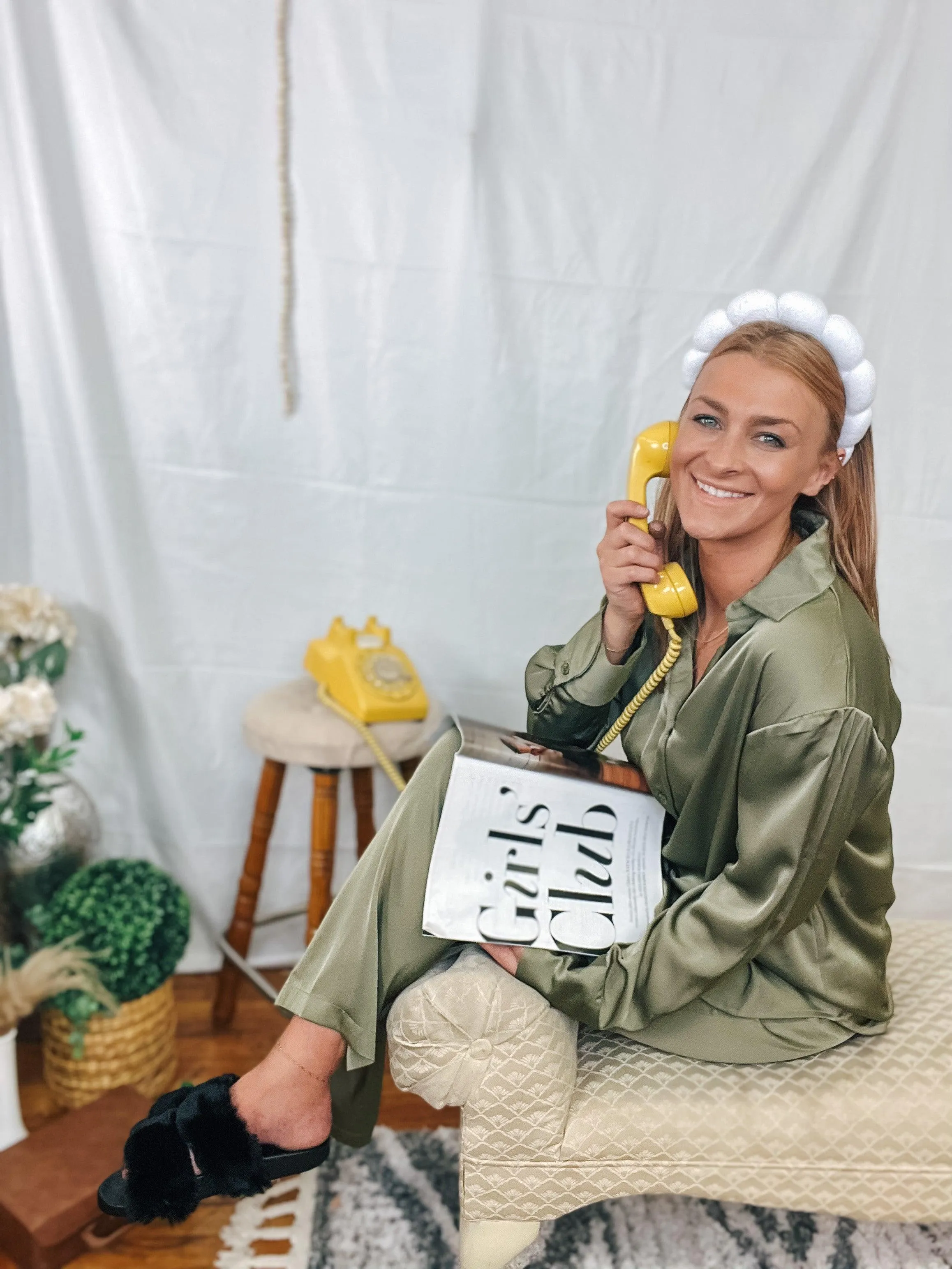 Olive Satin Wide Leg Pants