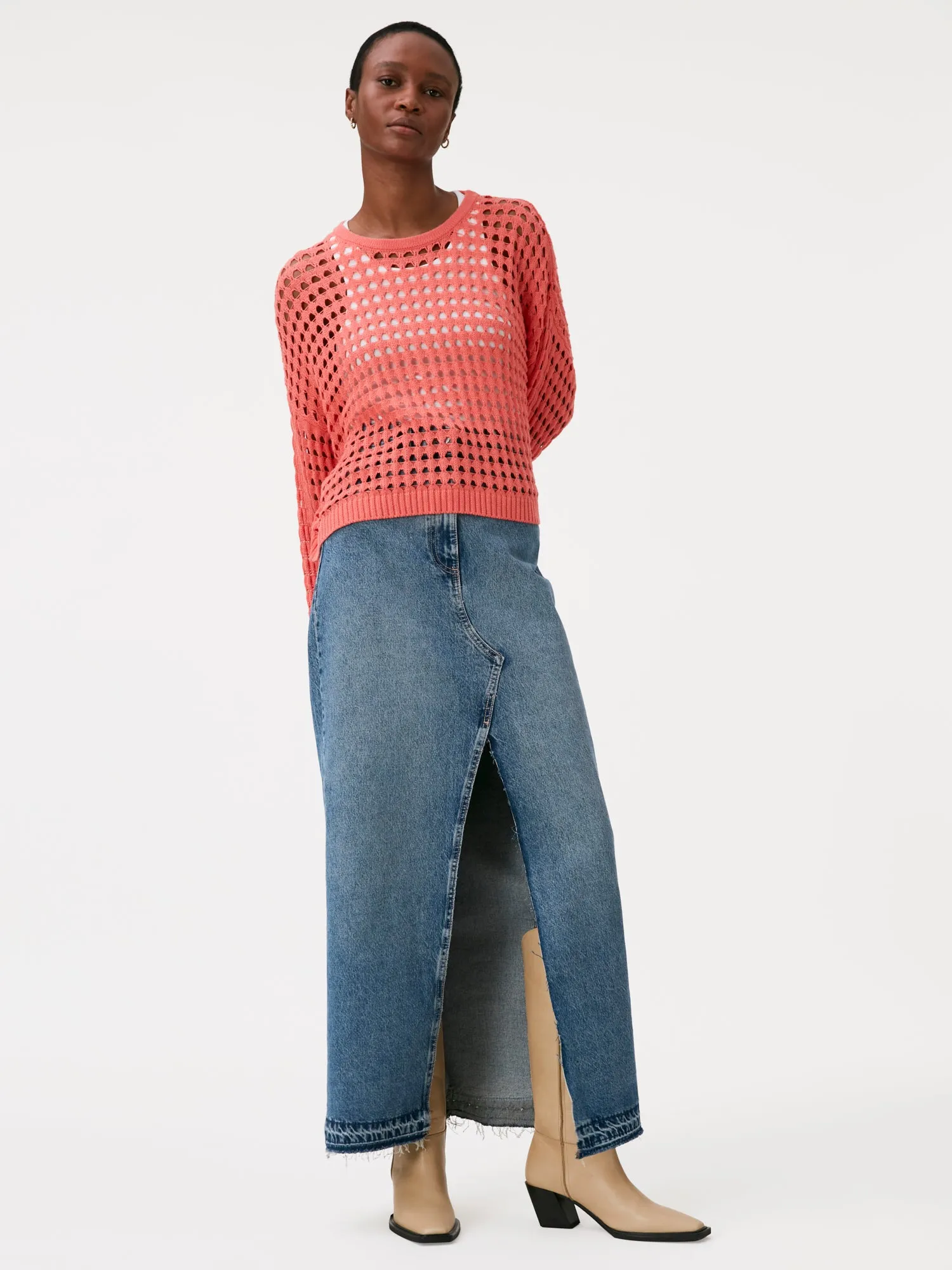 Open Stitch Pointelle Crew Neck Jumper