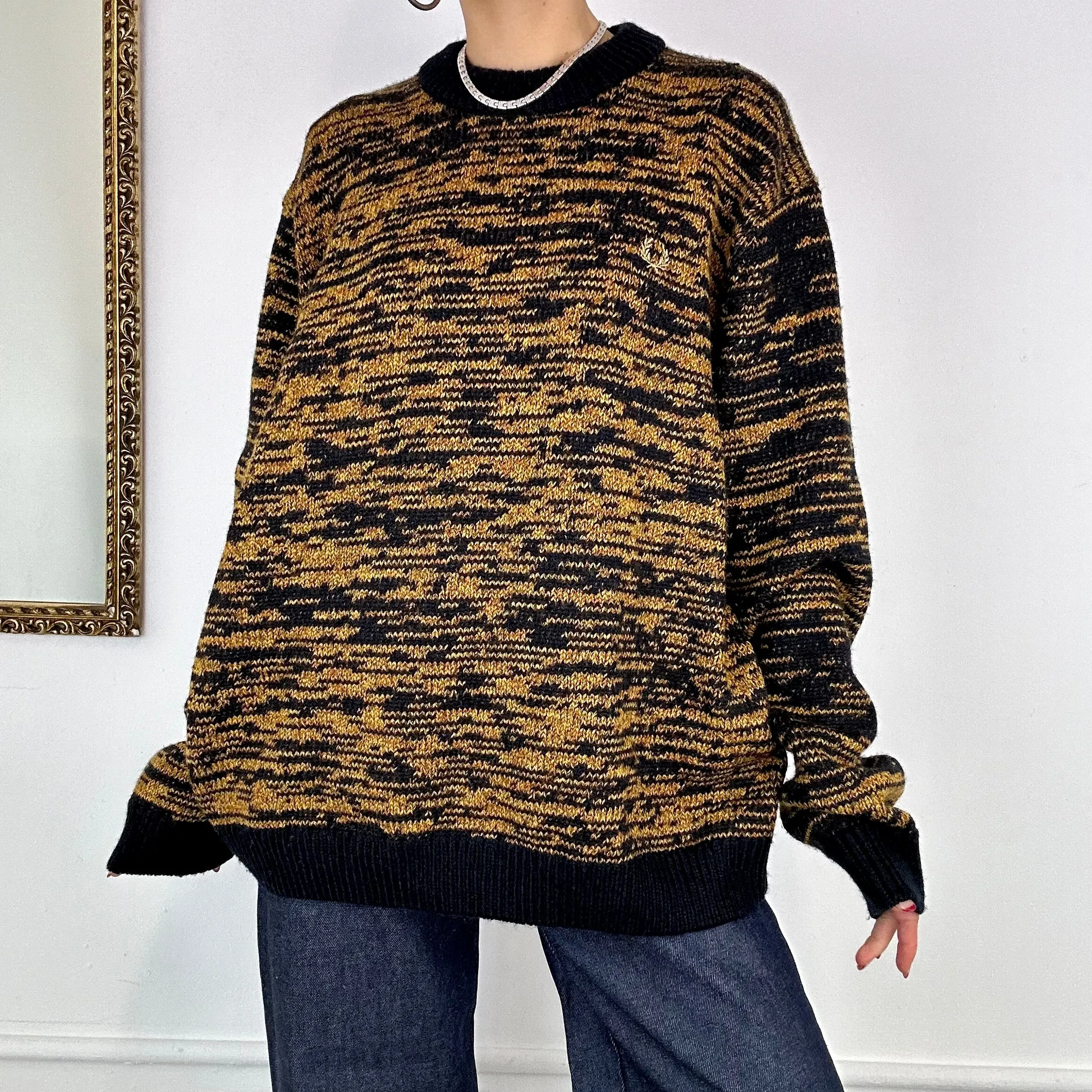 orange and black knit fred perry jumper