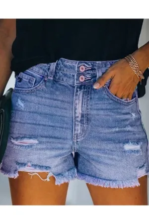 PA884 Hole Jeans Denim Shorts With Pockets