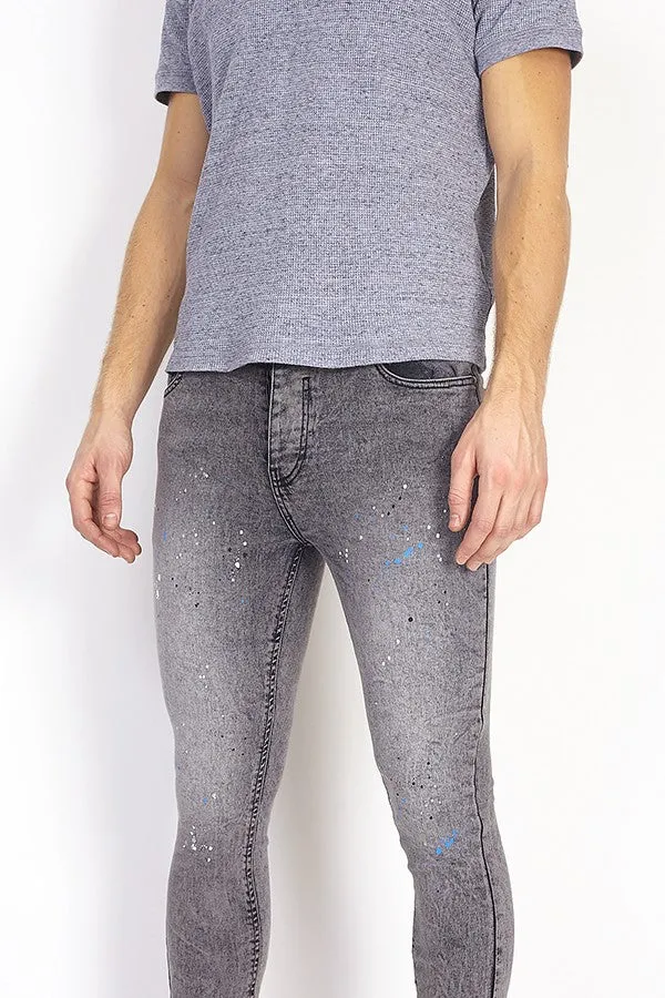 PAINT SPLATTER DETAIL GREY ACID WASH SKINNY JEANS